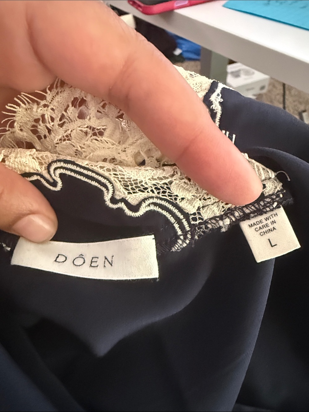 Doen Navy Satin Slip Dress with Ivory Lace - Picture 7 of 7